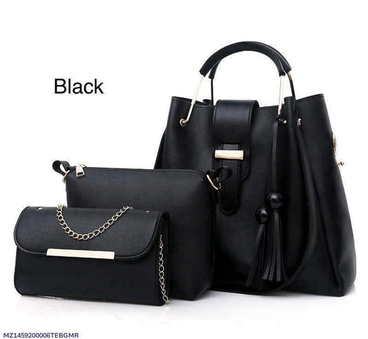 Premium Quality 3-Piece Black Leather Handbag Set for Women