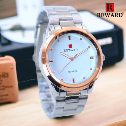 Men's Stainless Steel Analogue Watch – White Dial & Chain Strap