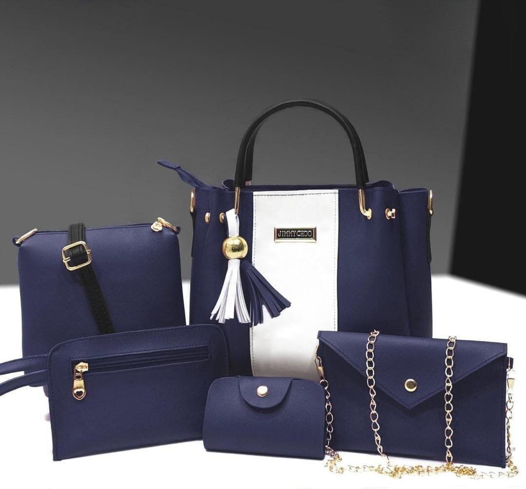 Women PU Leather 5-Piece Bag Set Mustard Color