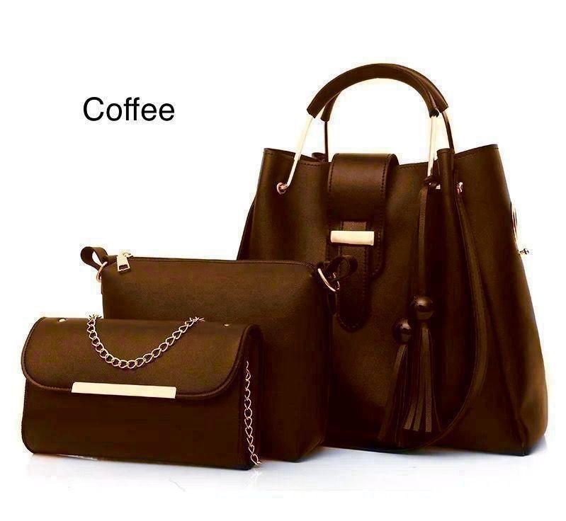 Premium Quality 3-Piece Black Leather Handbag Set for Women