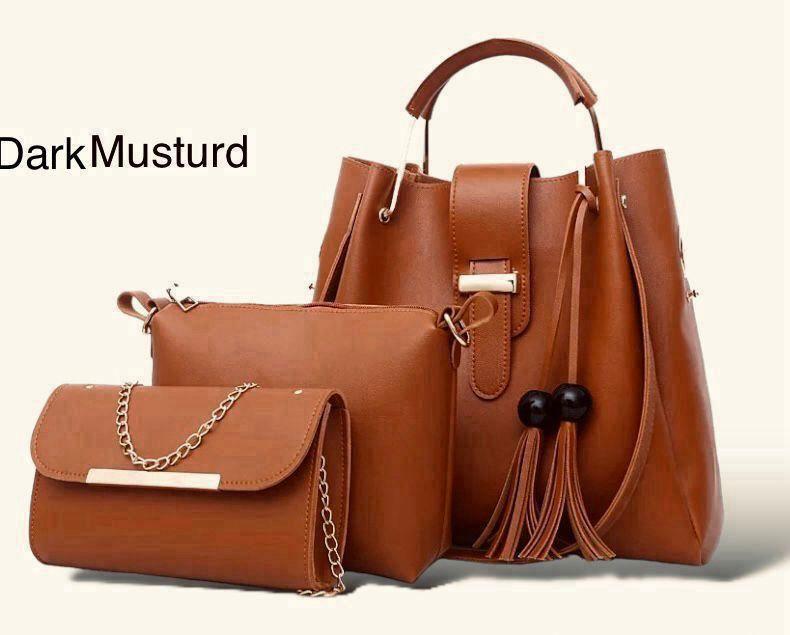 Premium Quality 3-Piece Black Leather Handbag Set for Women