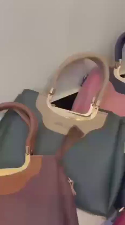 Pink & Navy Handbag Set with Wallet & Strap