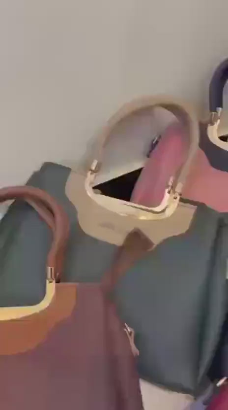 Pink & Navy Handbag Set with Wallet & Strap