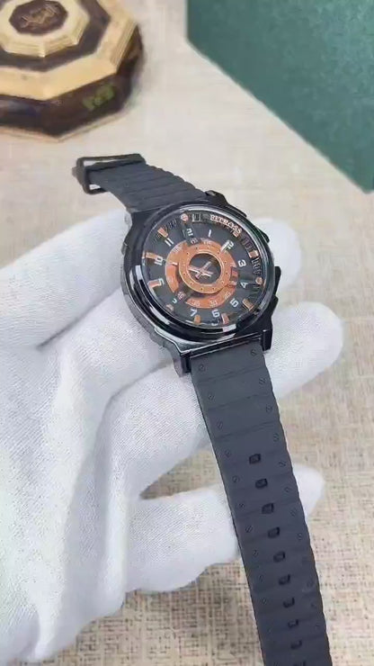 Men's Black Gold Dial Rubber Strap Watch for All Occasions